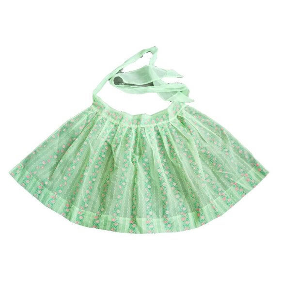 Vintage Apron Chiffon Green Floral Half Apron 1950s - Picture 2 of 4